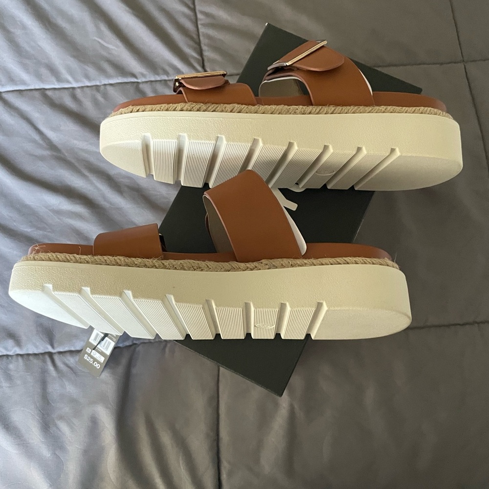 Madden NYC Women’s Tan Double-Buckle Slide Sandals - Picture 2 of 3